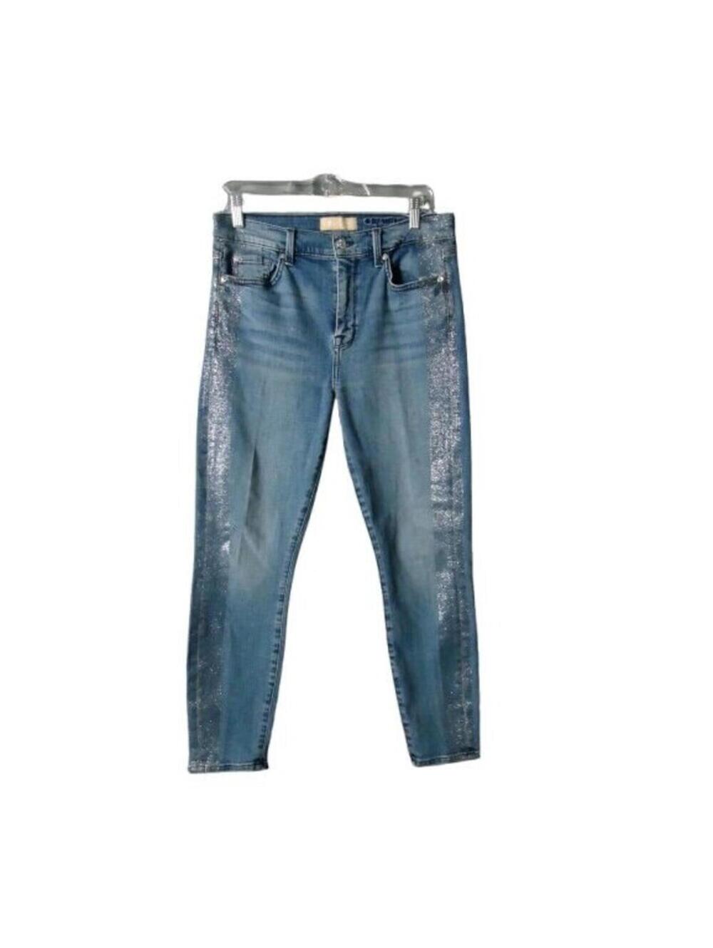 7 For All Mankind Blair The High Waist Ankle Skinny Shimmer Jeans Size 30 Blue
